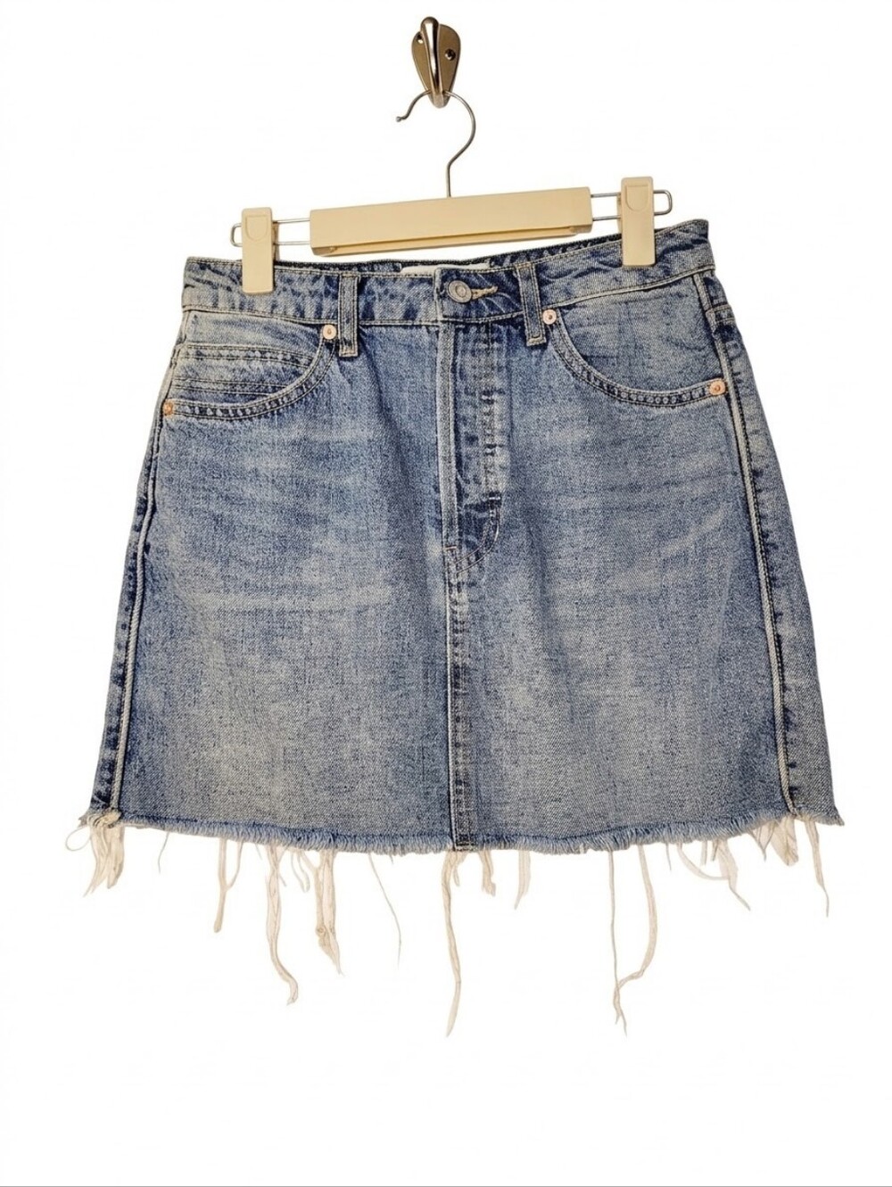 We The Free | Free People | Denim Mini Skirt Frayed Raw Hem Sz 25 (2) Y2K Boho